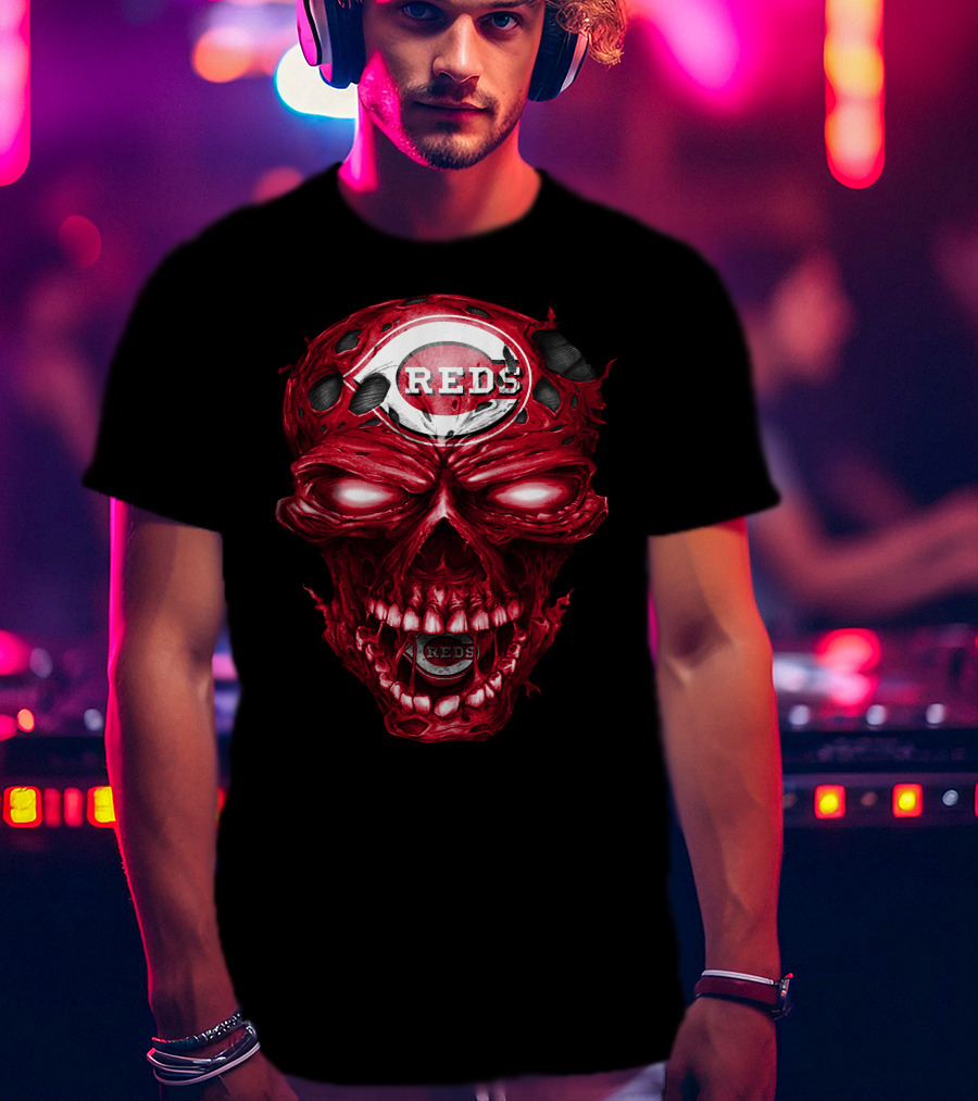Cincinnati Reds Skull Iconic Logo Imagery With Reds T-Shirt