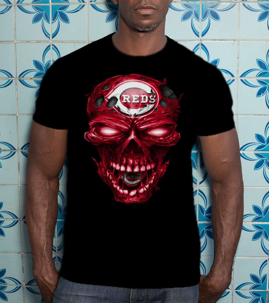 Cincinnati Reds Skull Iconic Logo Imagery With Reds T-Shirt