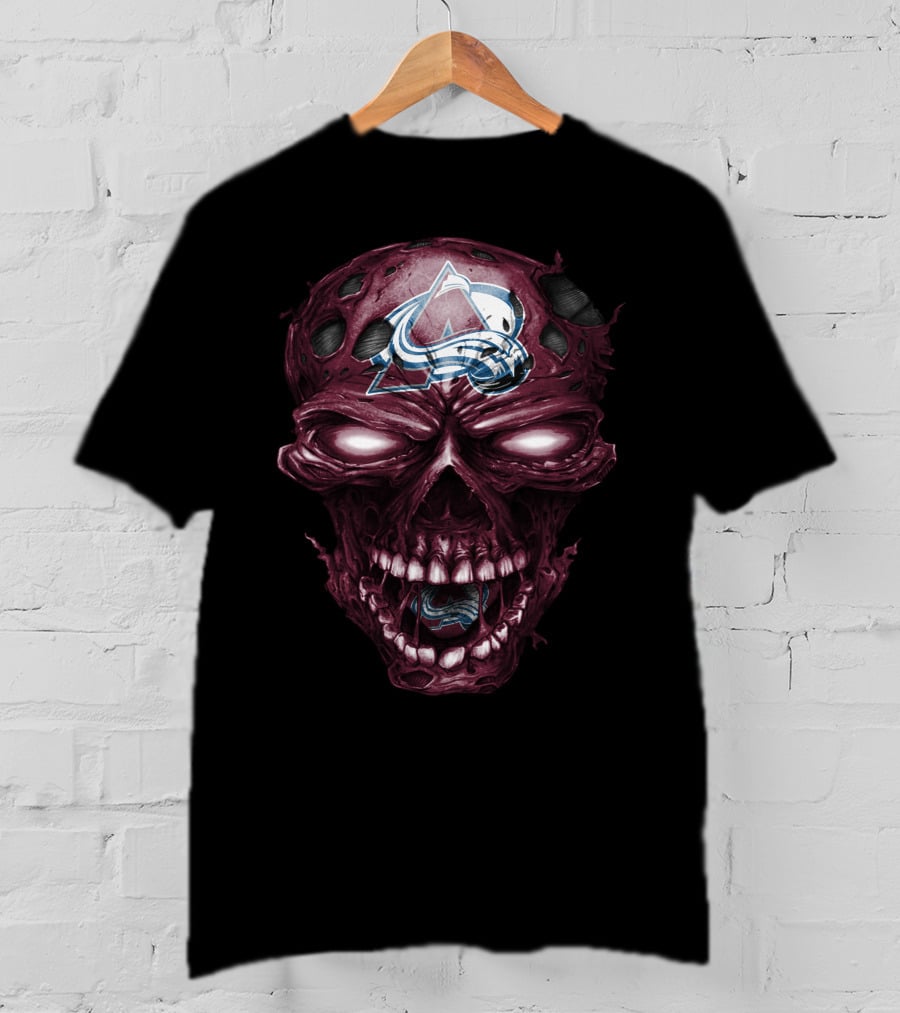 Colorado Avalanche Skull With Sports Logo Elements T-Shirt
