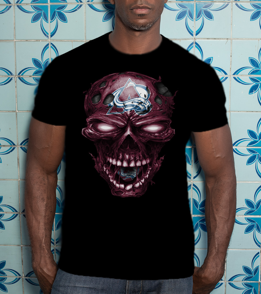 Colorado Avalanche Skull With Sports Logo Elements T-Shirt