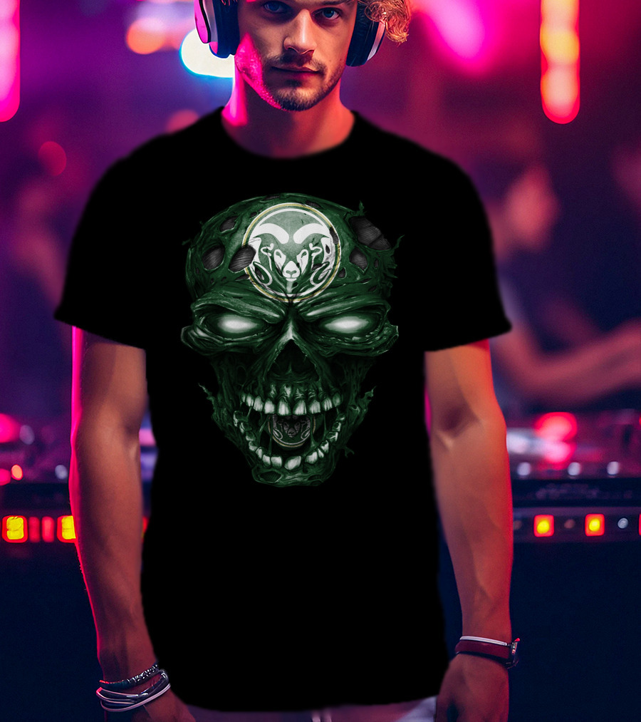 Colorado State Rams Skull Dark Green Flesh T-Shirt