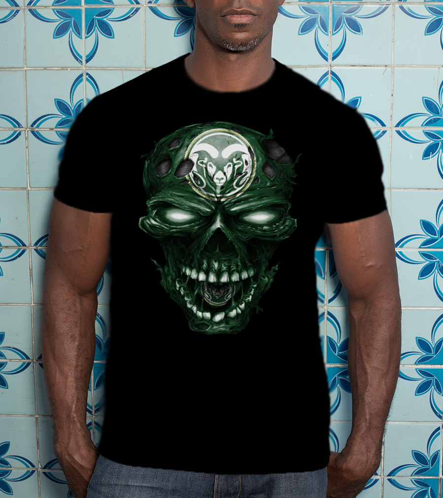Colorado State Rams Skull Dark Green Flesh T-Shirt