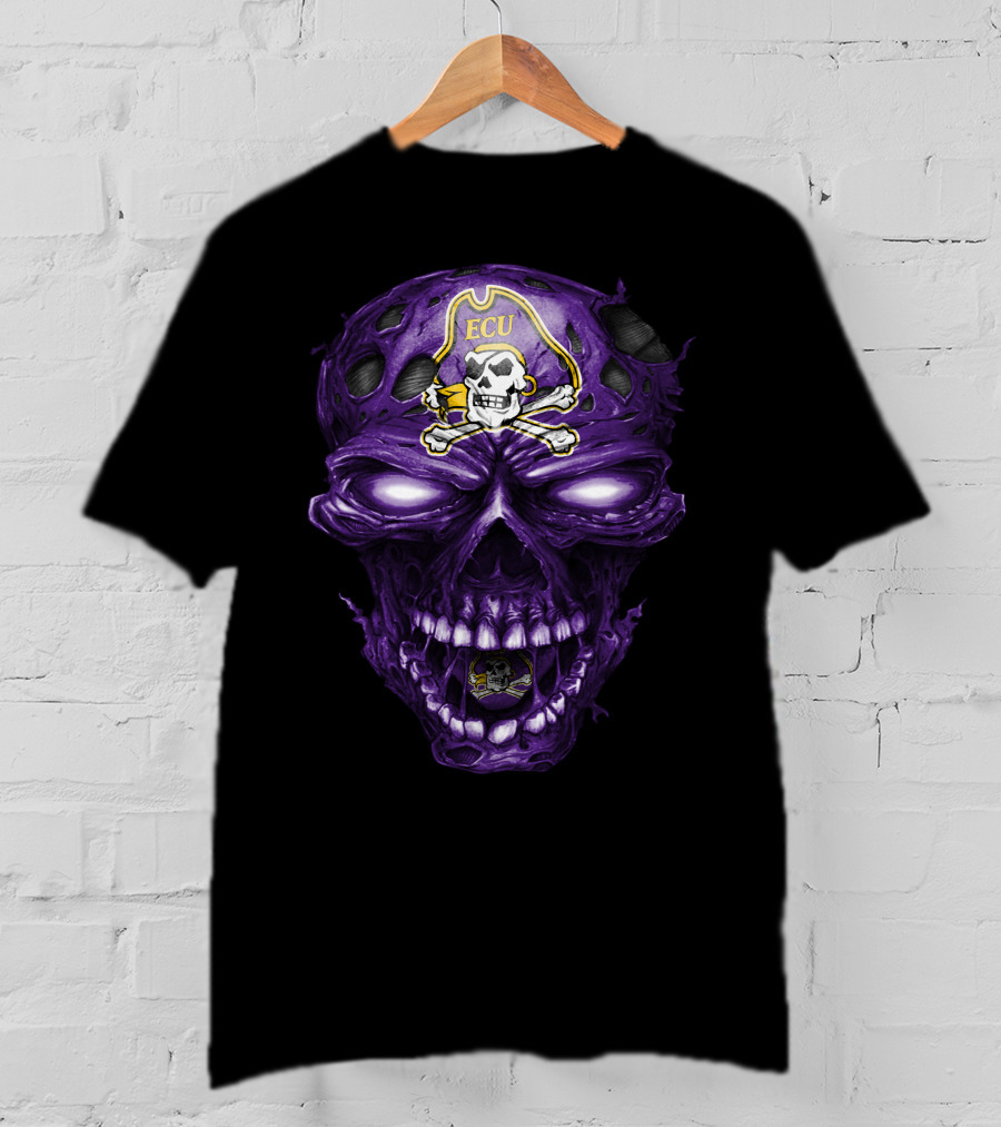 Ecu East Carolina Pirates Skull Purple Pirate T-Shirt