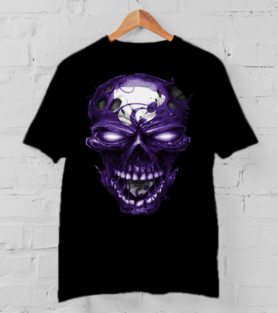 Kansas State Wildcats Purple Skull With Team T-Shirt