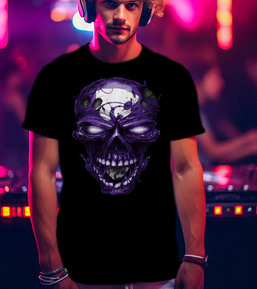 Kansas State Wildcats Purple Skull With Team T-Shirt