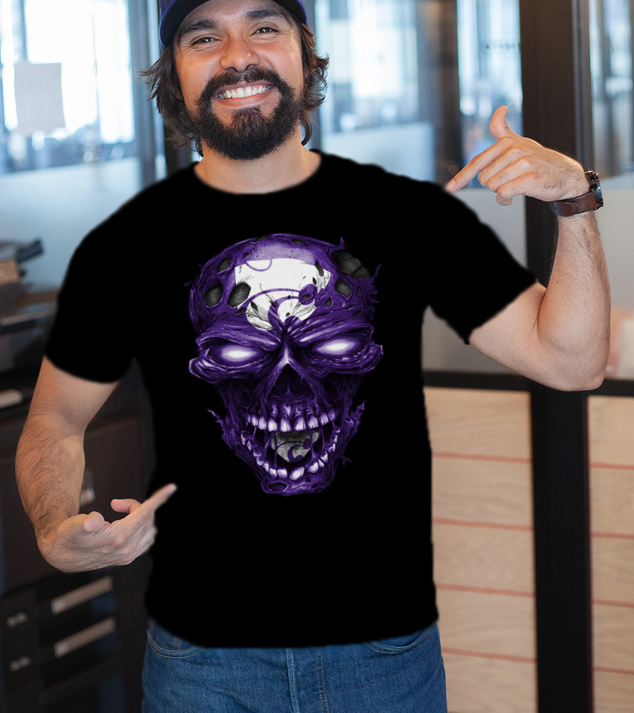 Kansas State Wildcats Purple Skull With Team T-Shirt