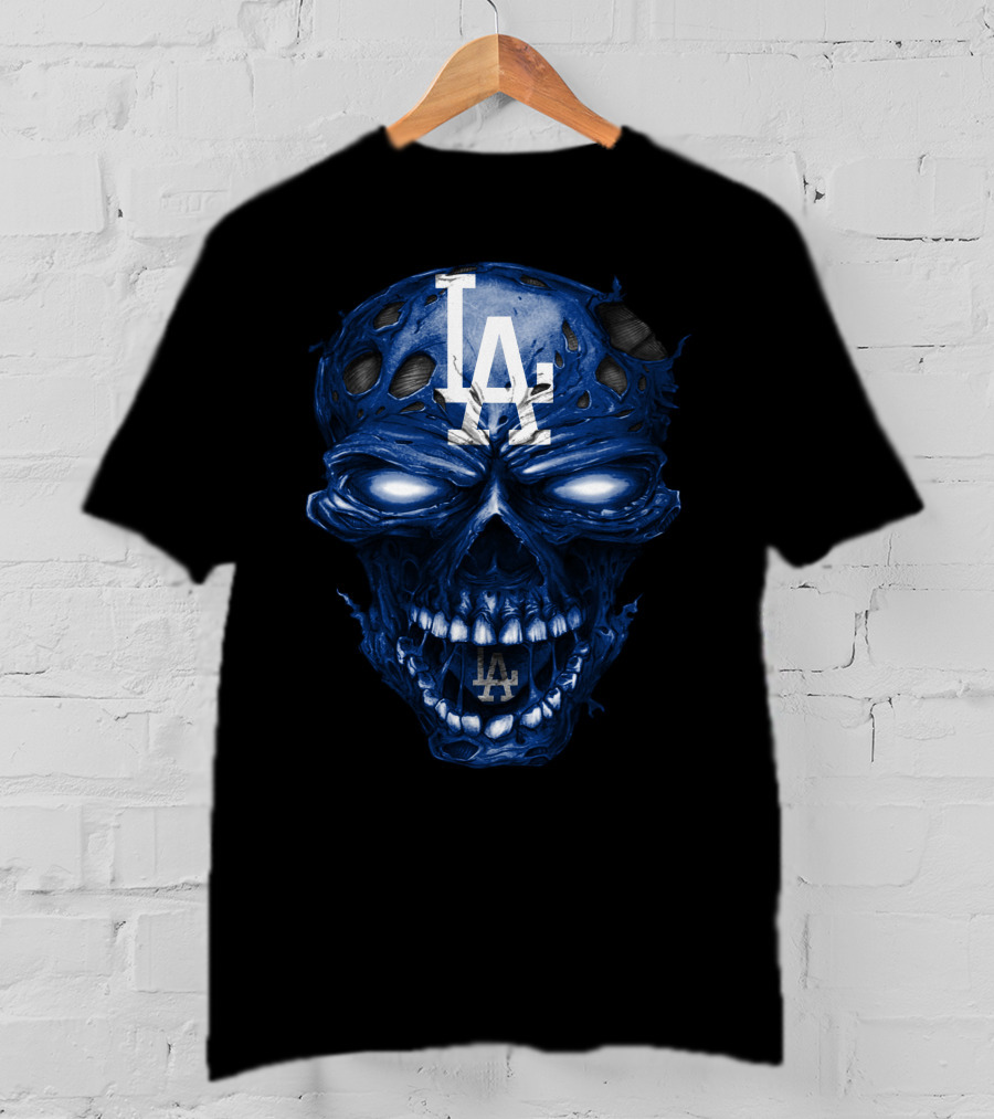 Los Angeles Dodgers Skull With La Logo And Blue Details T-Shirt
