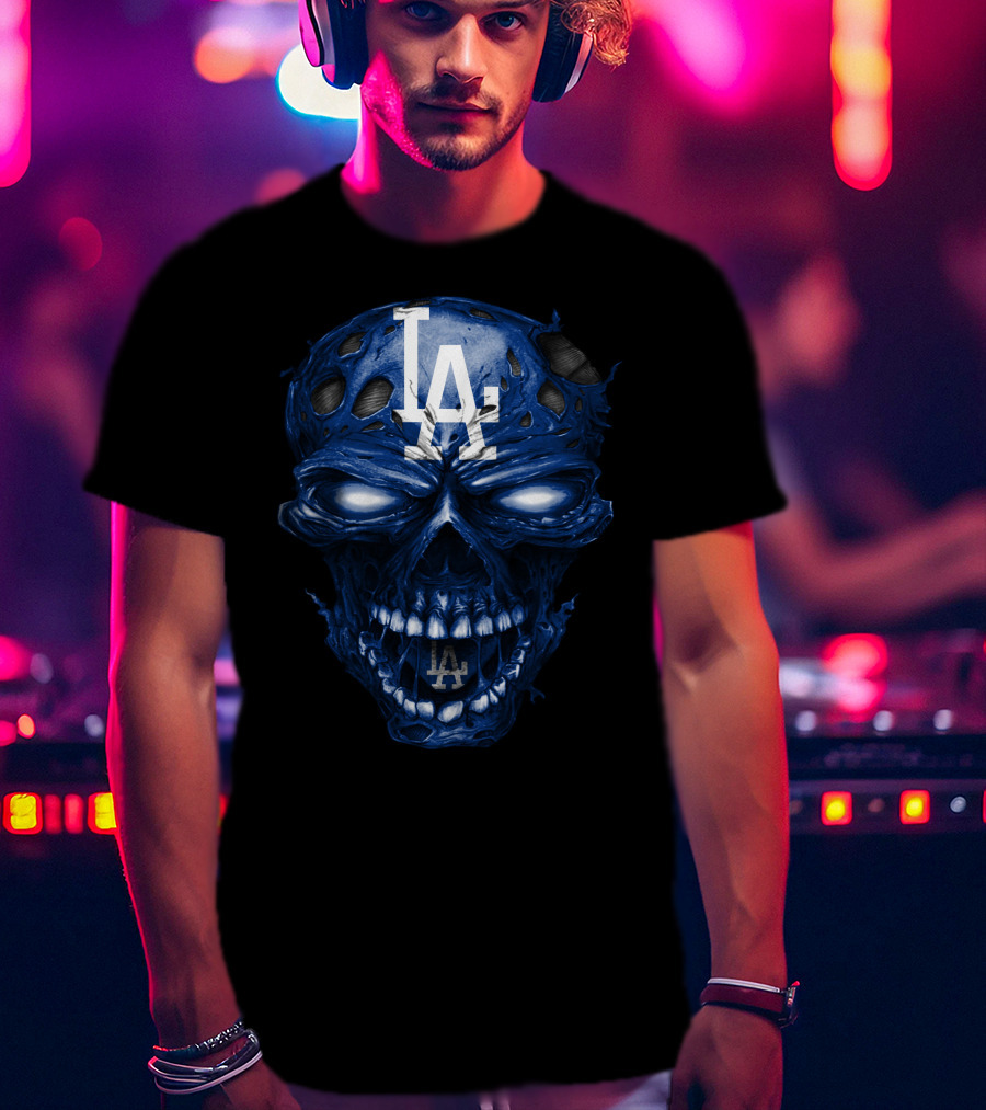 Los Angeles Dodgers Skull With La Logo And Blue Details T-Shirt