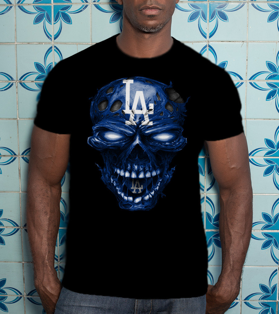 Los Angeles Dodgers Skull With La Logo And Blue Details T-Shirt