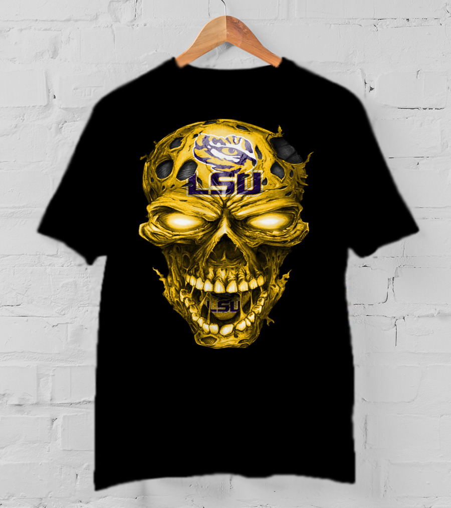 Lsu Tigers Skull Graphic With Logo And Fierce Glowing Eyes T-Shirt
