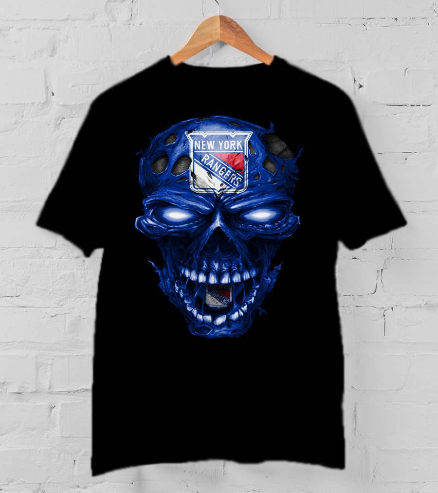 New York Rangers Skull Blue Biker Art T-Shirt