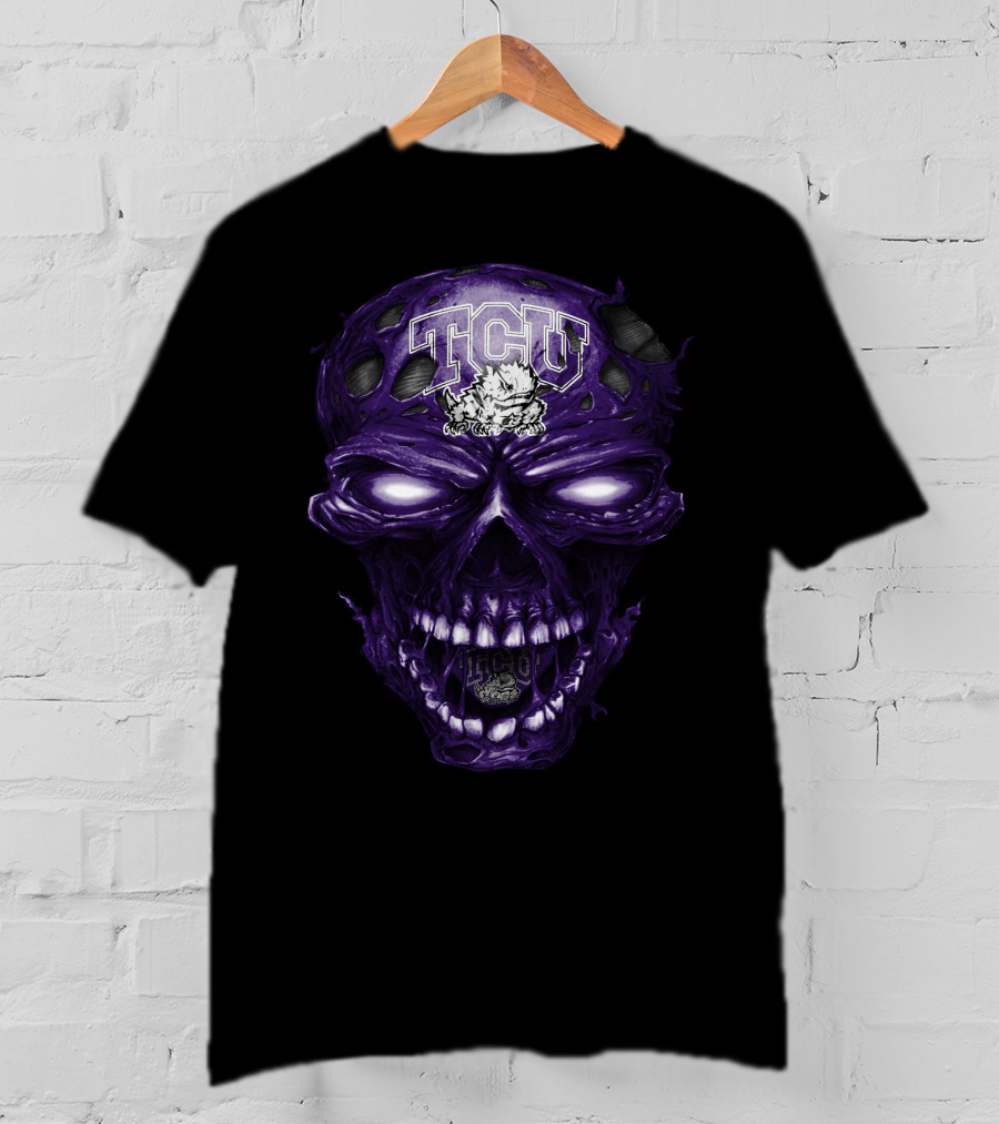 Tcu Horned Frogs Skull Purple Head With Frog And Bold Tcu T-Shirt
