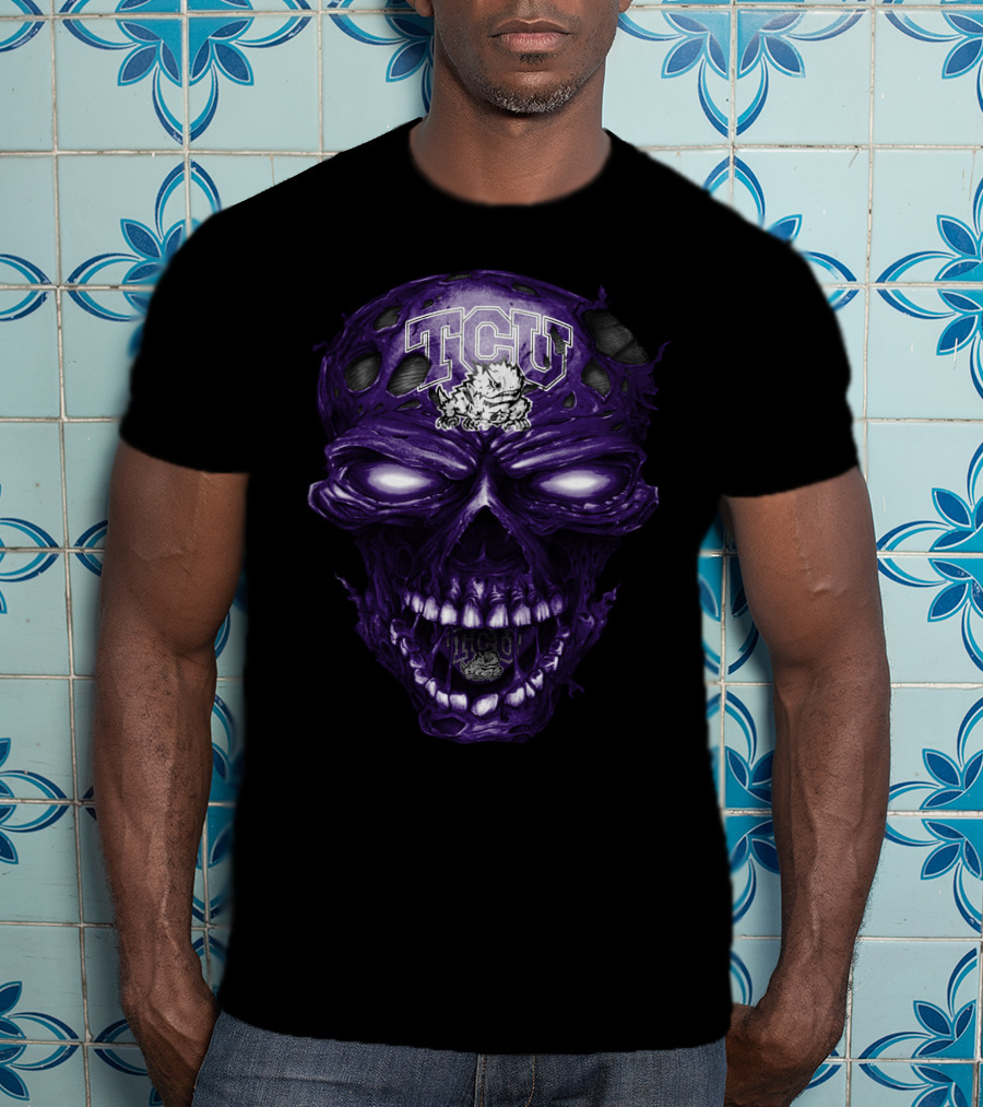 Tcu Horned Frogs Skull Purple Head With Frog And Bold Tcu T-Shirt
