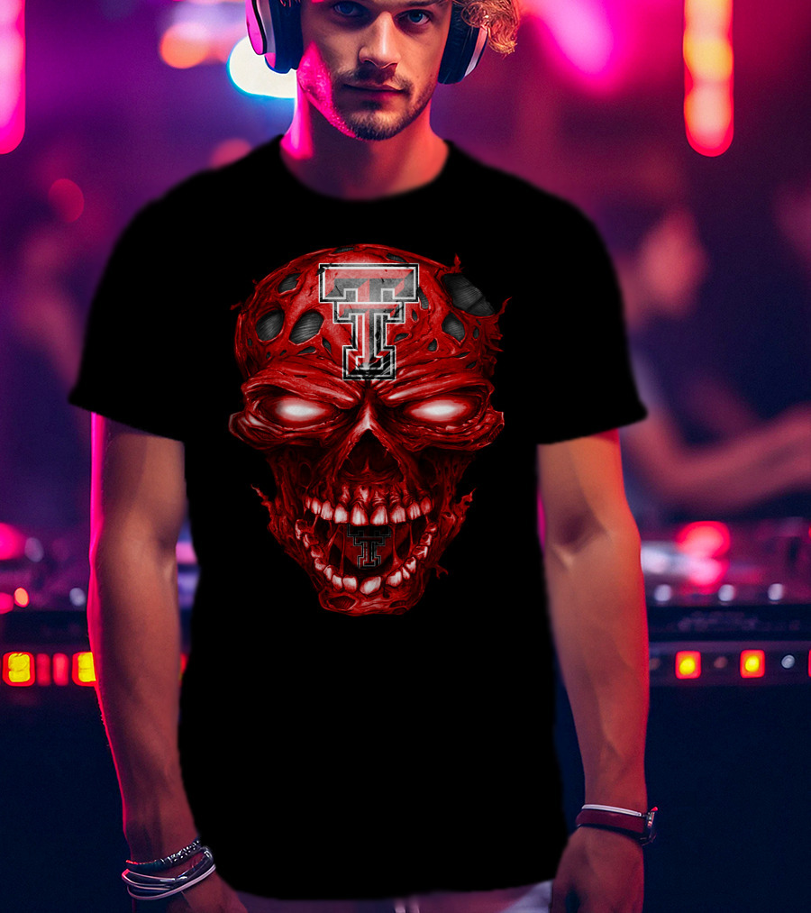 Texas Tech Red Raiders Tt Logo Red Skull T-Shirt