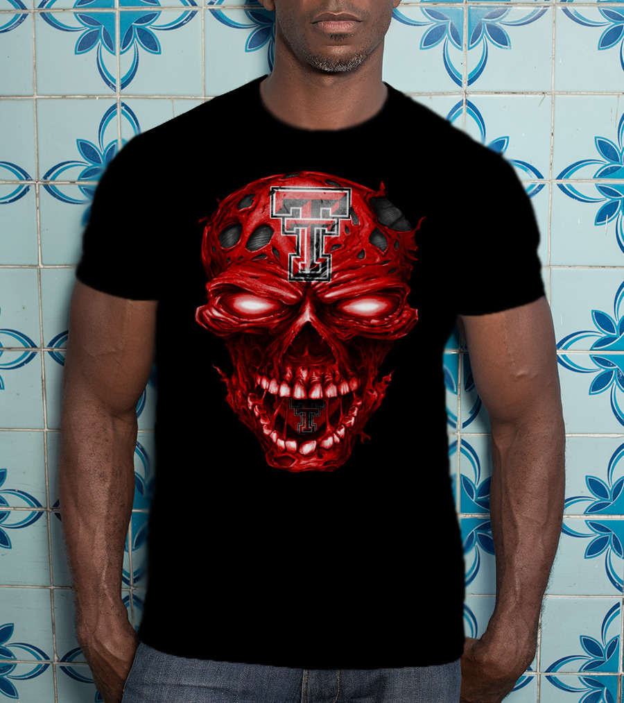 Texas Tech Red Raiders Tt Logo Red Skull T-Shirt