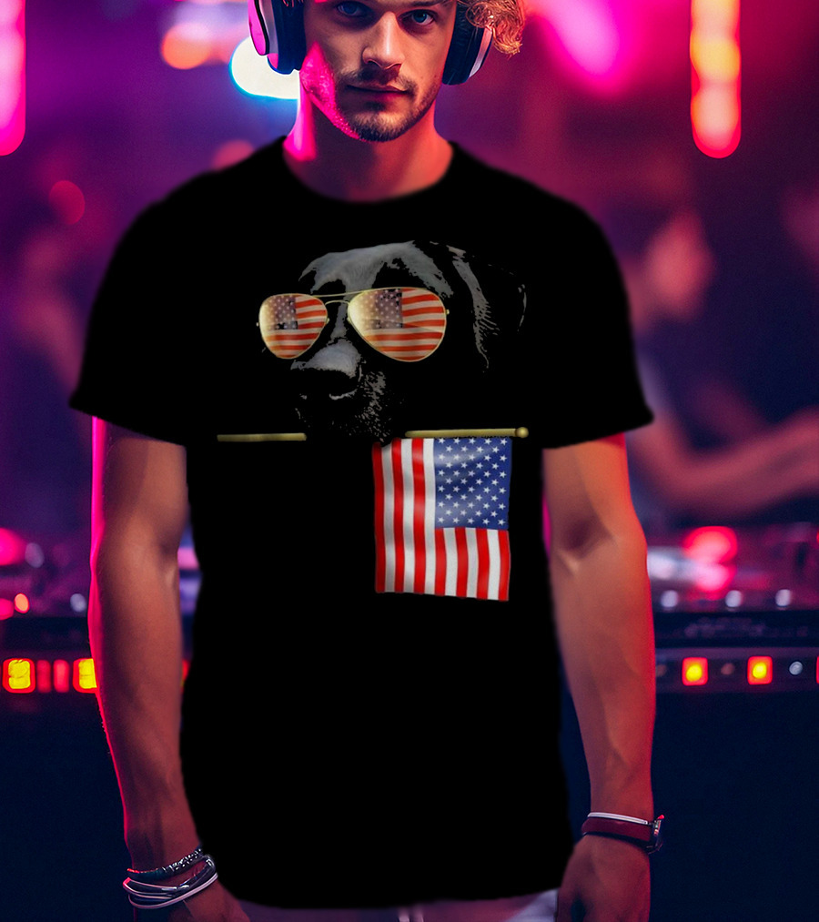 Patriotic Labrador With American Flag Shades Fourth Of July T-Shirt