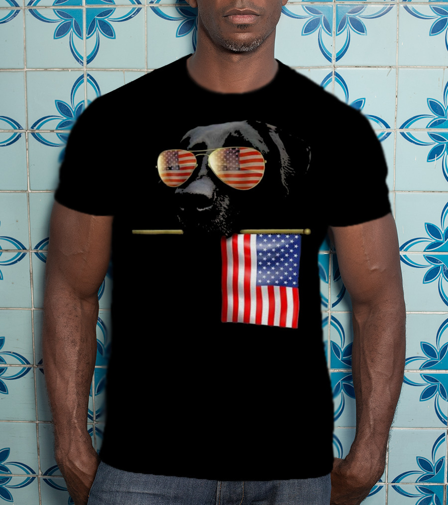 Patriotic Labrador With American Flag Shades Fourth Of July T-Shirt