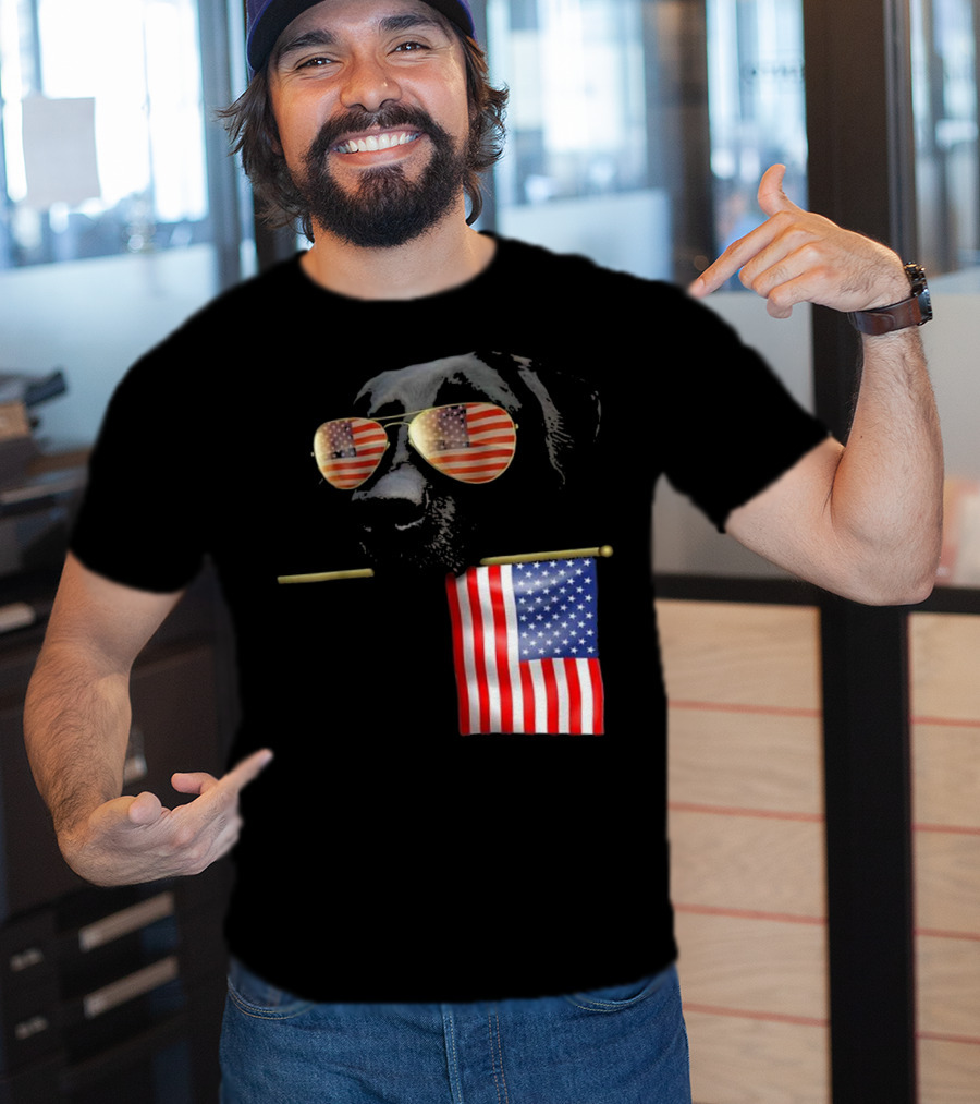 Patriotic Labrador With American Flag Shades Fourth Of July T-Shirt