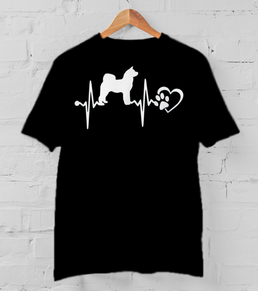 Akita Inu Dog Heartbeat With Paw Heart T-Shirt