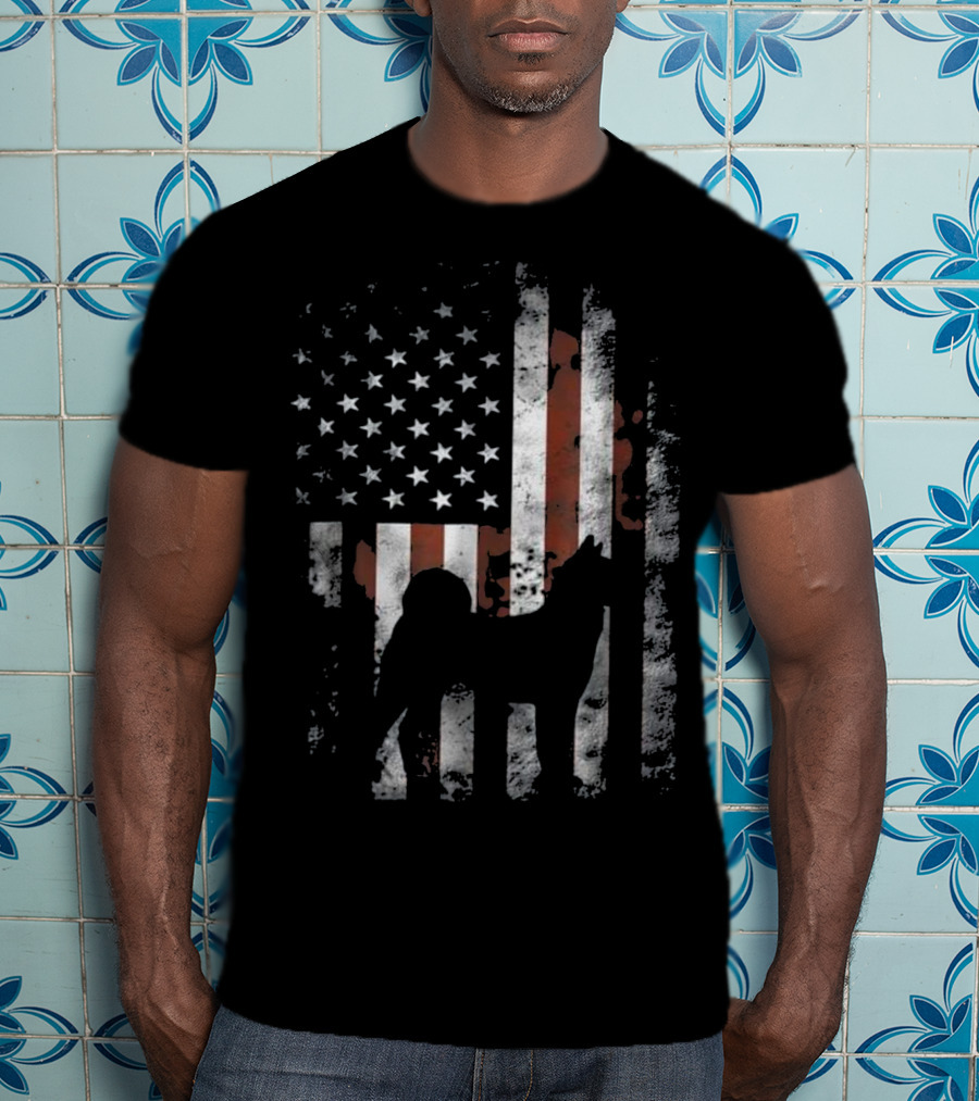 Akita Inu Silhouette Overlaid On American Flag Patriotic T-Shirt