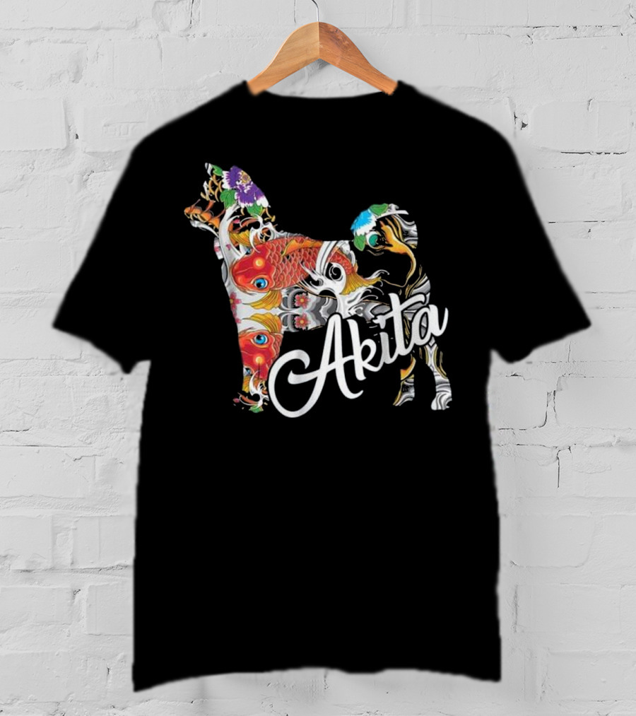 Akita Love Akita Colorful Fish Floral T-Shirt