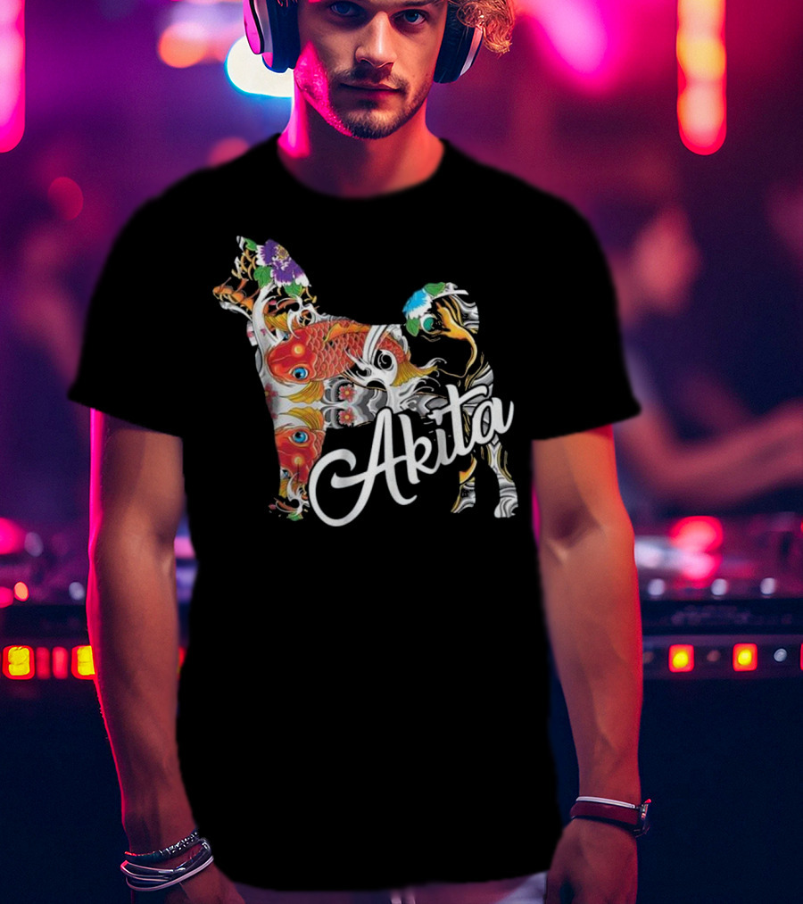 Akita Love Akita Colorful Fish Floral T-Shirt