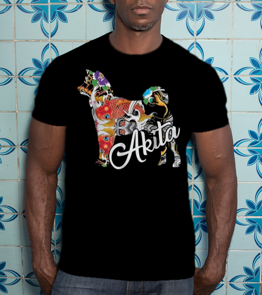 Akita Love Akita Colorful Fish Floral T-Shirt