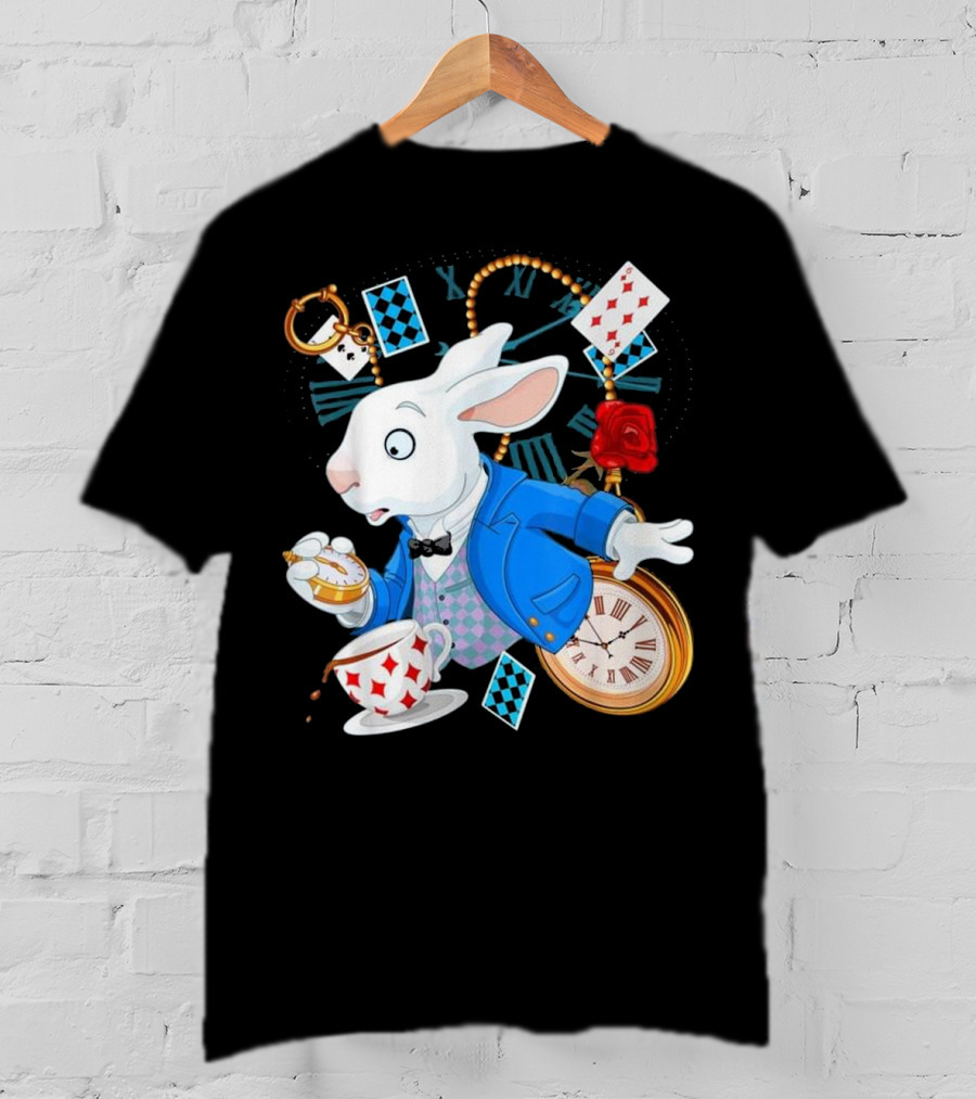 Alice In Wonderland White Rabbit Teacup Pocket Watch Playing Cards Classic T-Shirt