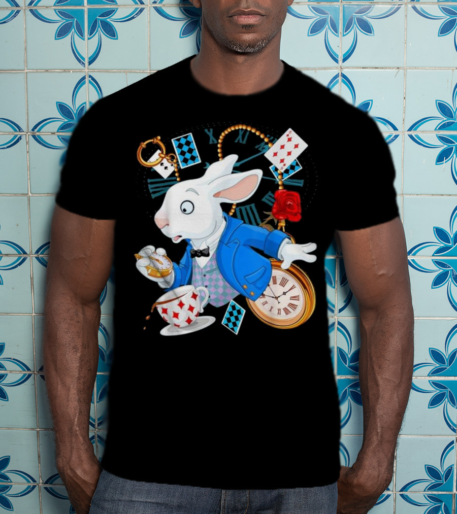 Alice In Wonderland White Rabbit Teacup Pocket Watch Playing Cards Classic T-Shirt