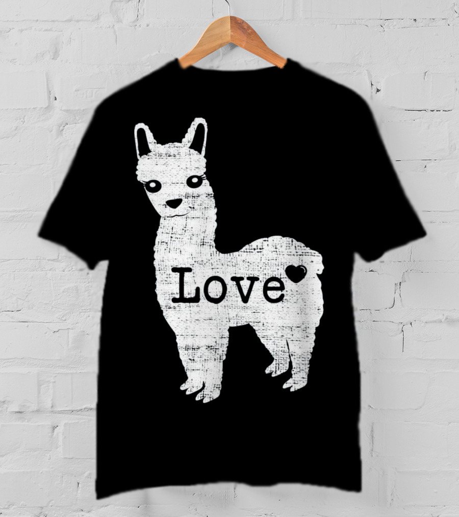 Llama Love Distressed Heart Design With Alpaca T-Shirt