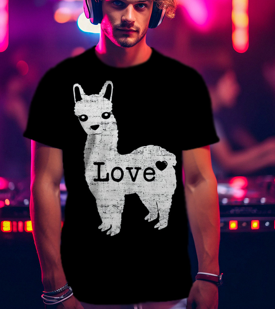 Llama Love Distressed Heart Design With Alpaca T-Shirt