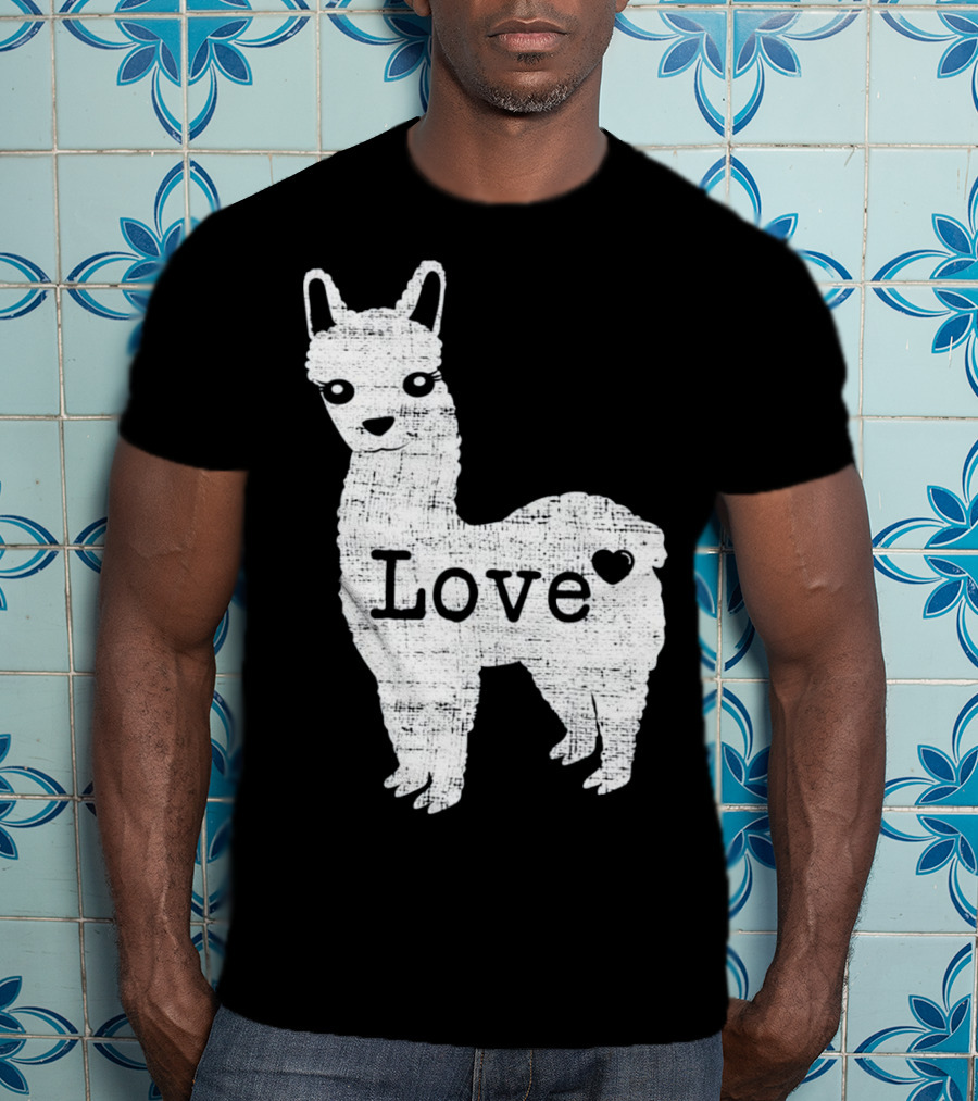 Llama Love Distressed Heart Design With Alpaca T-Shirt