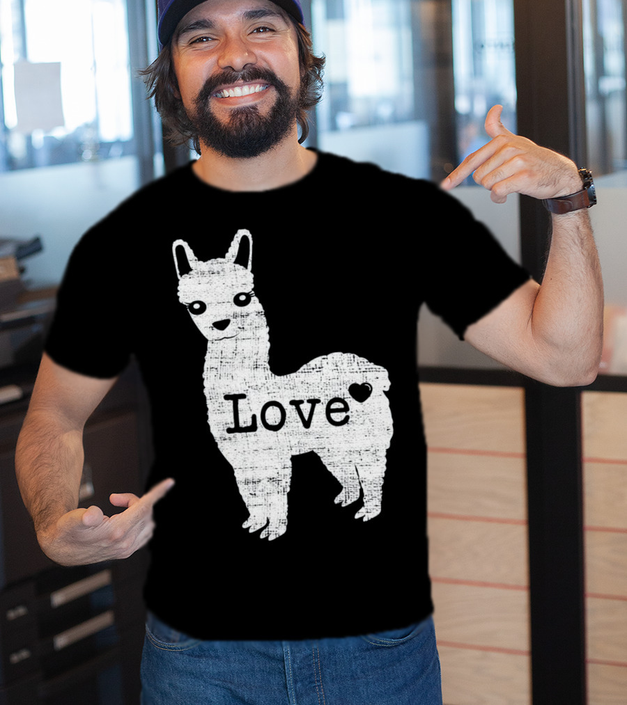 Llama Love Distressed Heart Design With Alpaca T-Shirt