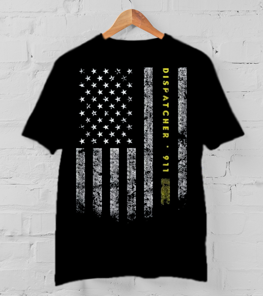American Flag Dispatcher 911 Gold Line T-Shirt