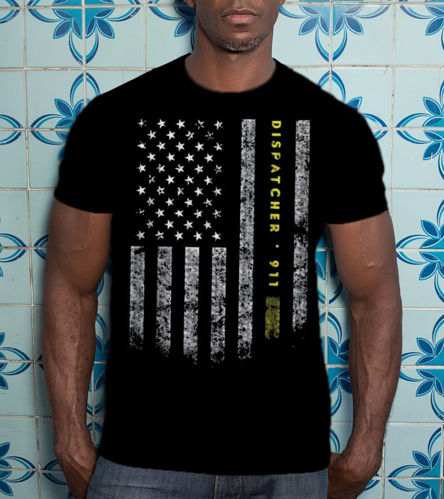 American Flag Dispatcher 911 Gold Line T-Shirt