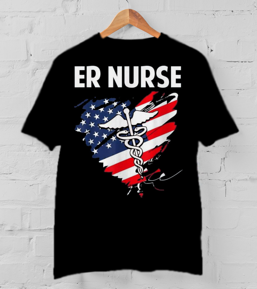 ER Nurse American Flag Caduceus Medical T-Shirt