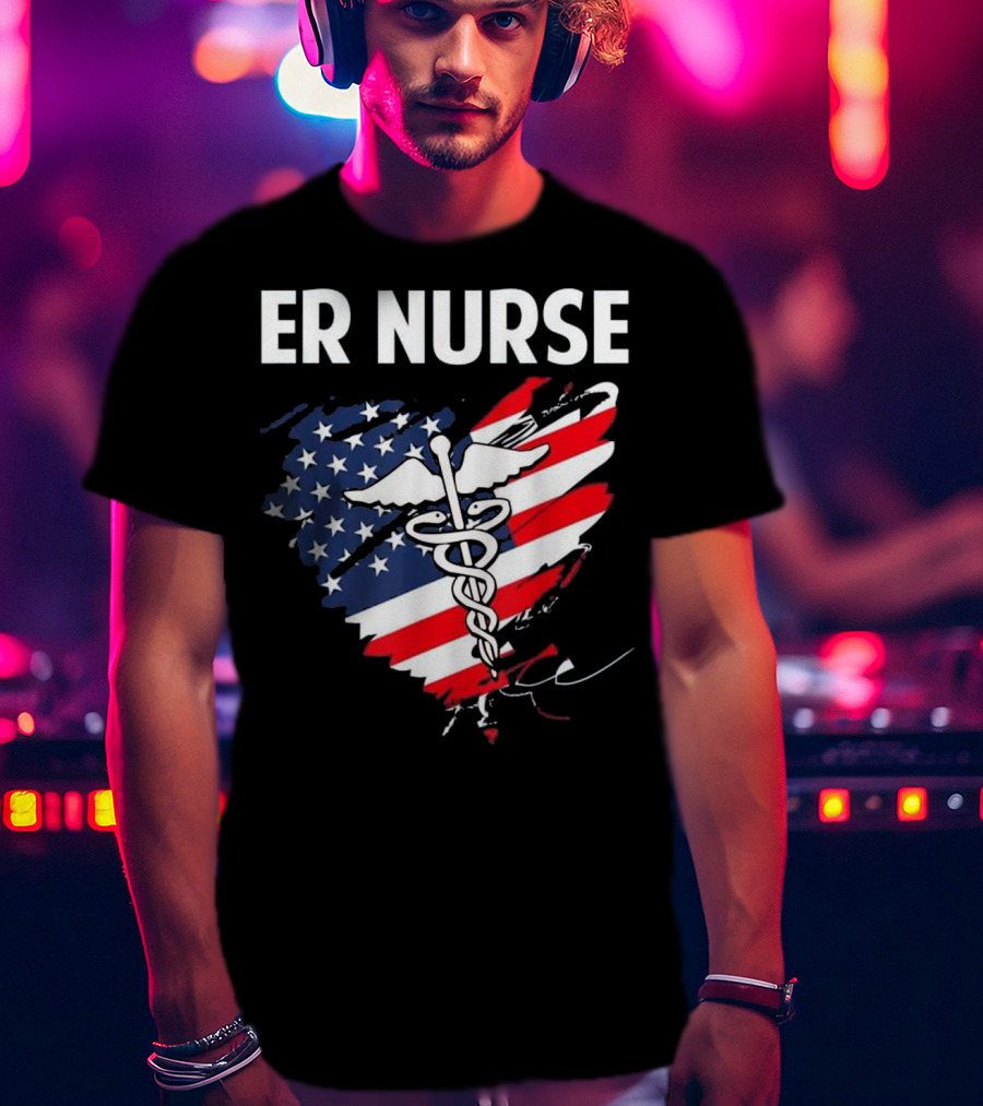 ER Nurse American Flag Caduceus Medical T-Shirt
