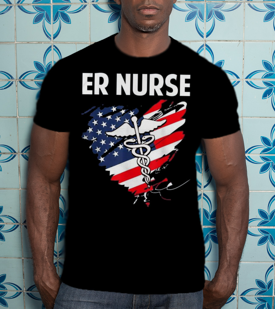ER Nurse American Flag Caduceus Medical T-Shirt