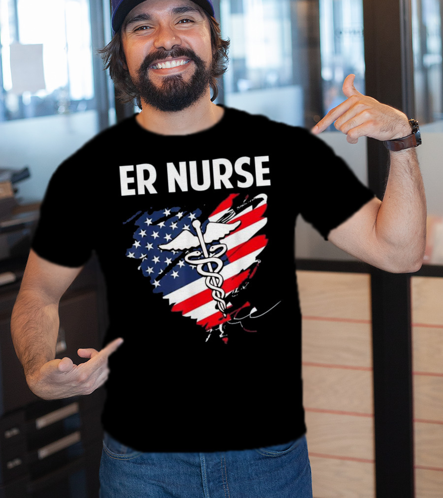 ER Nurse American Flag Caduceus Medical T-Shirt
