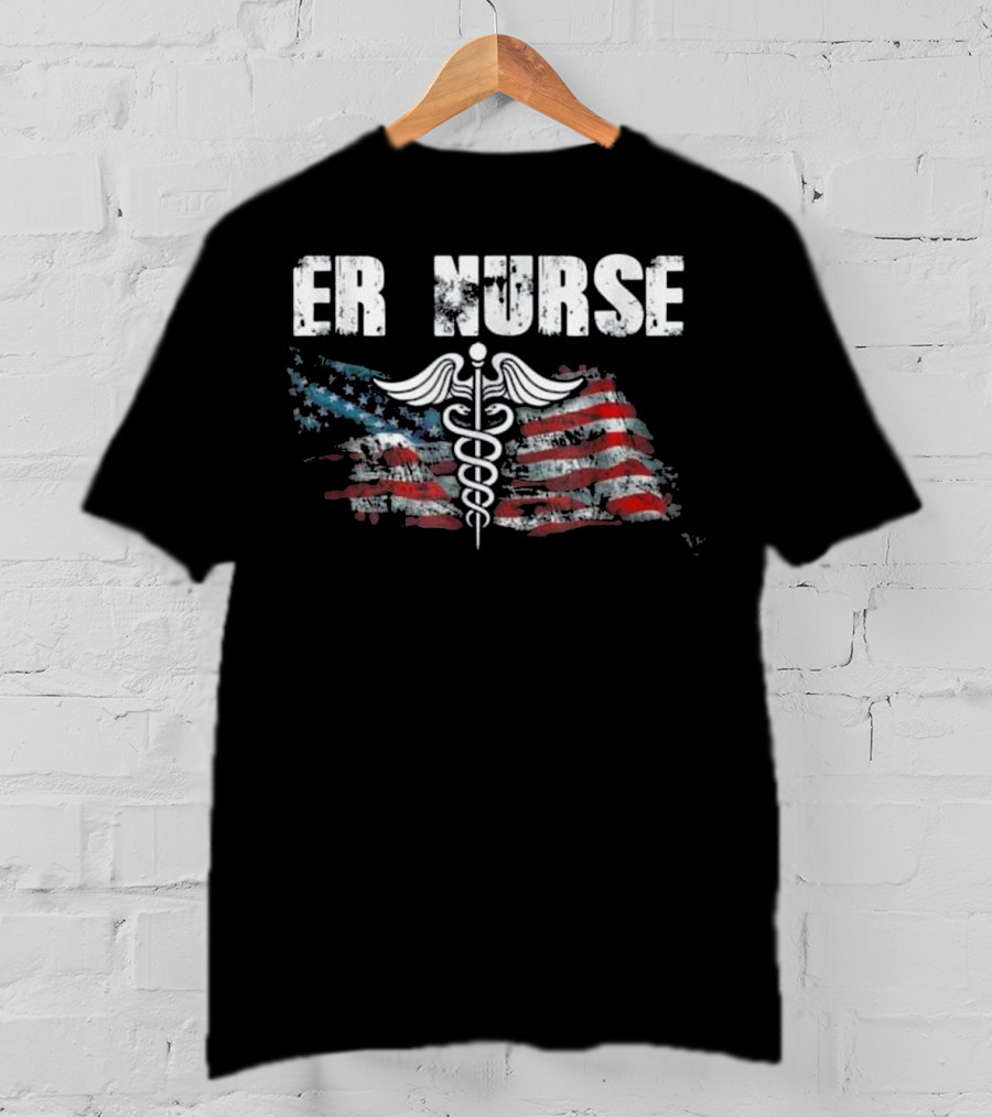 American Flag ER Nurse Caduceus T-Shirt