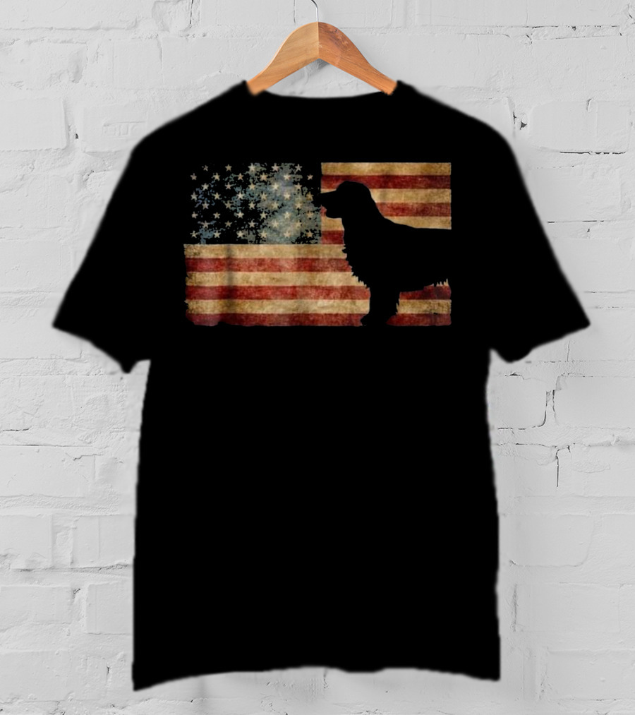 Golden Retriever Silhouette American Flag T-Shirt