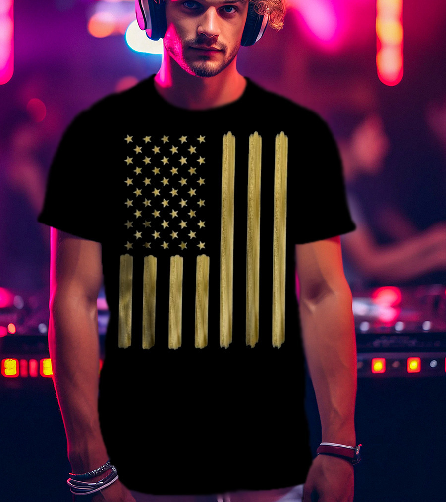 American Flag Faux Gold Paint T-Shirt