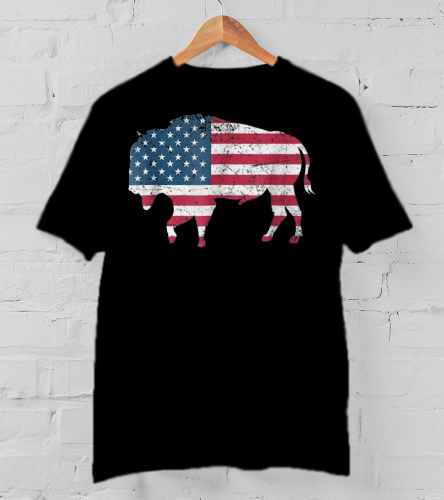 American Flag Buffalo USA Patriotic Bison T-Shirt
