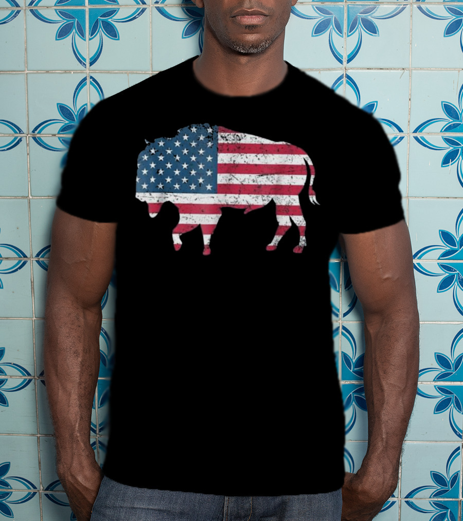 American Flag Buffalo USA Patriotic Bison T-Shirt