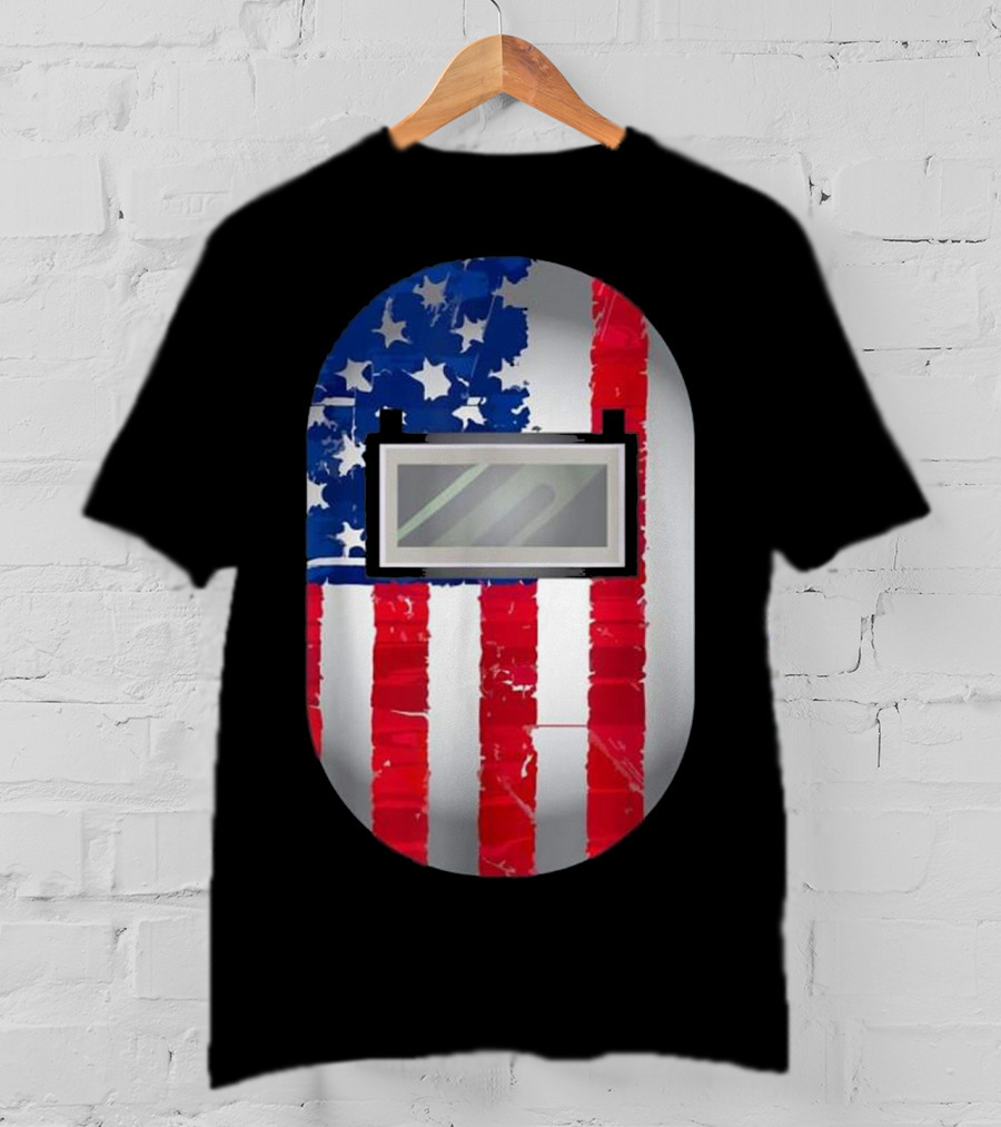American Welder US Flag Helmet Welding Prowess T-Shirt
