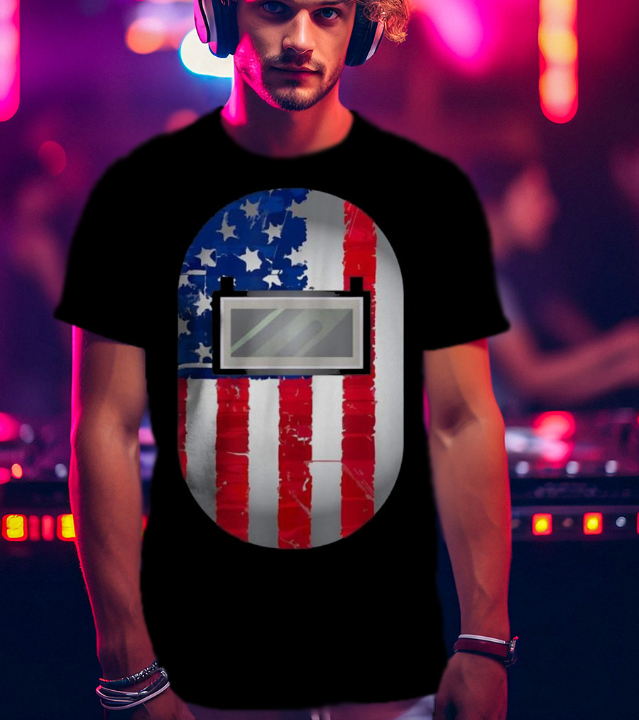 American Welder US Flag Helmet Welding Prowess T-Shirt