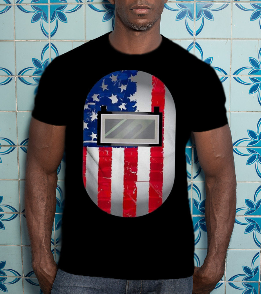 American Welder US Flag Helmet Welding Prowess T-Shirt
