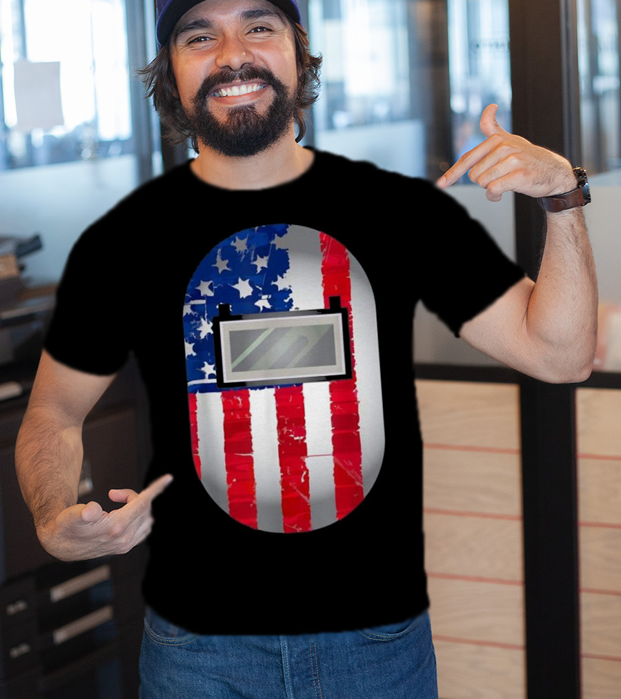 American Welder US Flag Helmet Welding Prowess T-Shirt