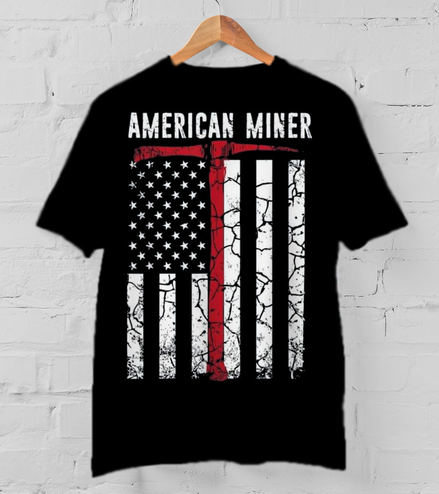 American Miner Coal Gold Flag Axe T-Shirt