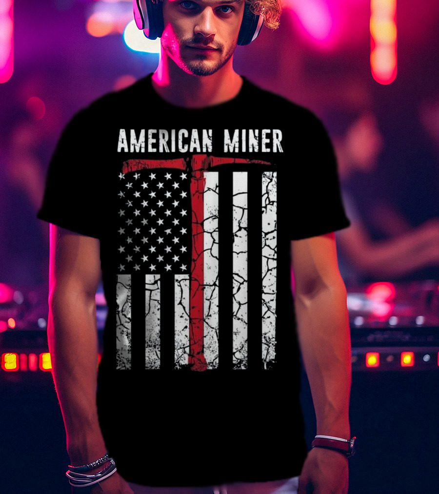 American Miner Coal Gold Flag Axe T-Shirt